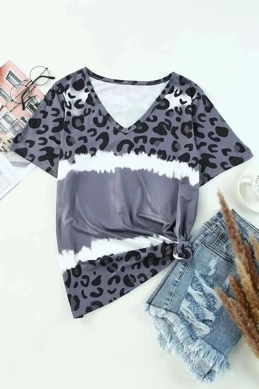 Leopard Print V-Neck Tee - Love Salve